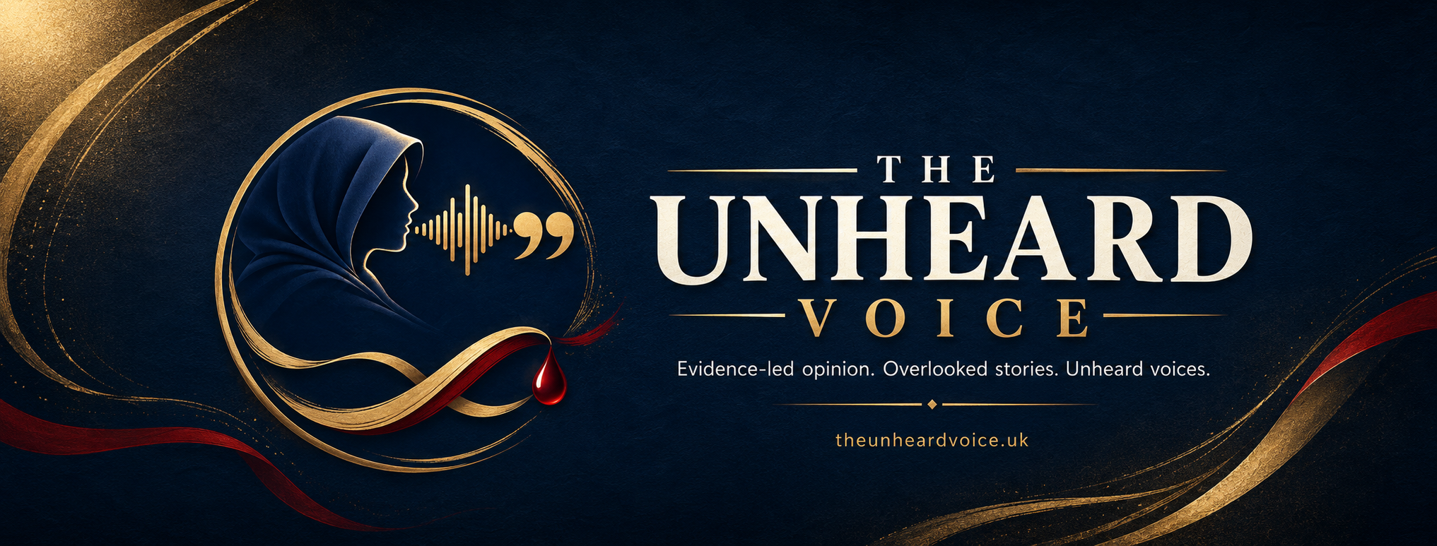 The Unheard Voice editorial emblem in midnight blue and gold, representing anonymous evidence-led writing.